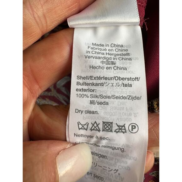 J.Crew Full Length Maroon Leopard Parrot Botanical Cheetah Silk Pants Size 10 . - Picture 8 of 8